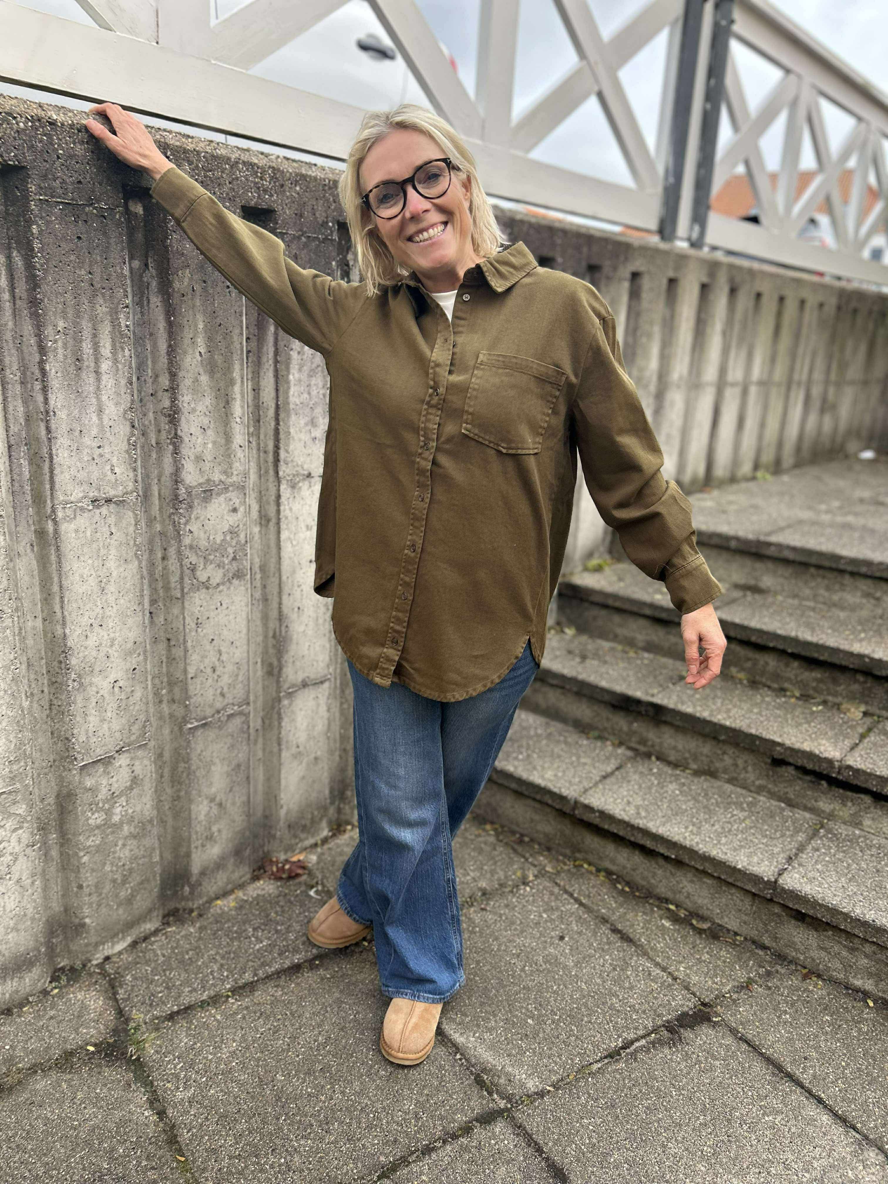 PCMAISIE Denim Shirt - Military Olive